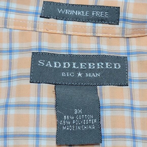 Saddlebred Big Man Wrinkle Free Orange Plaid Shirt w/ Front Pocket - Size 3X - Picture 5 of 5